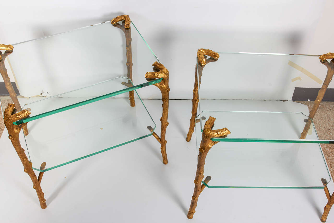 Pair of Art Deco Bronze and Glass Side Tables or Coffee Tables by P. E. Guerin In Excellent Condition For Sale In New York, NY