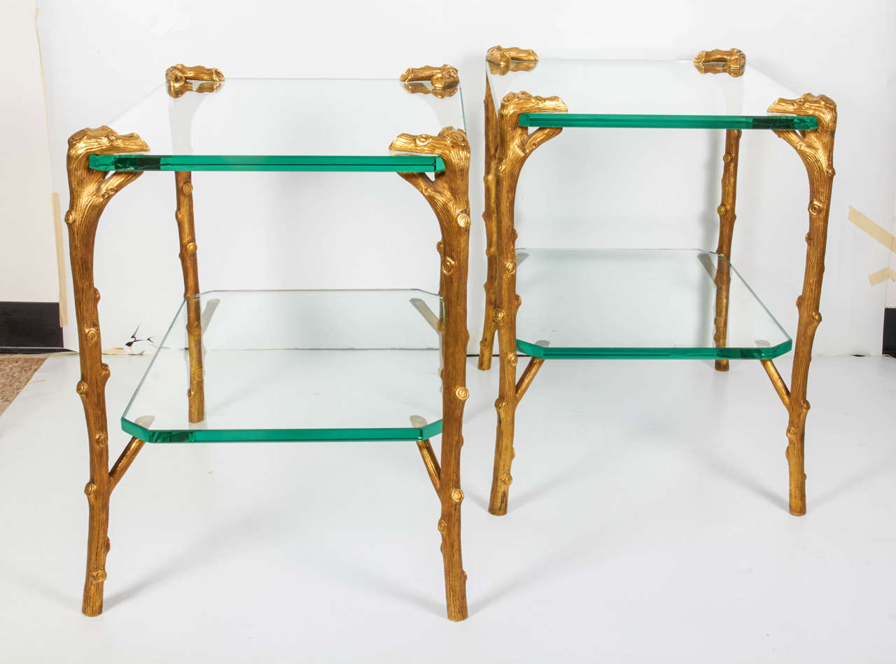 Pair of Art Deco Bronze and Glass Side Tables or Coffee Tables by P. E. Guerin For Sale 2