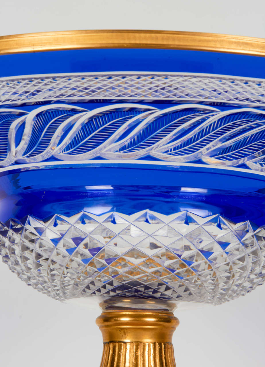Carved Russian Cobalt Blue Crystal and Dore Bronze-Mounted Centrepiece For Sale