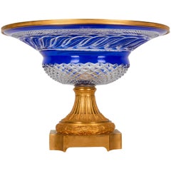 Centre de table russe en cristal bleu cobalt et bronze doré monté