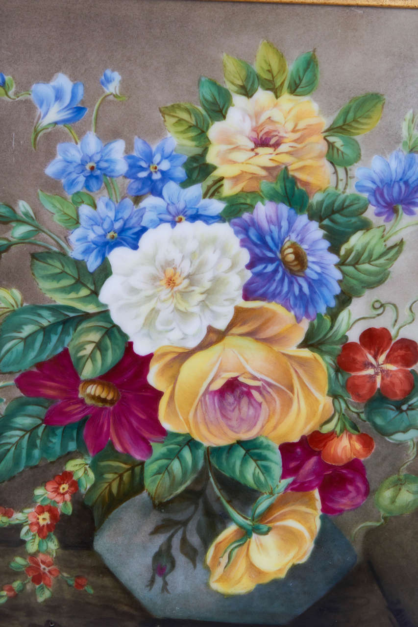 German Pair of Hand-Painted Porcelain Plaques of Floral Still-Life Paintings For Sale