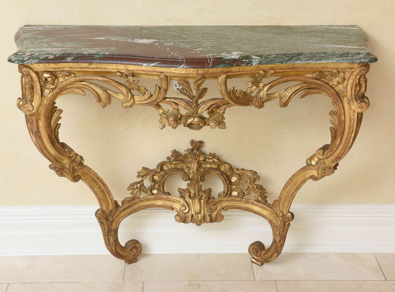Rococo Pair of 18th Century Louis XV Giltwood Console Tables