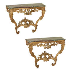 Pair of 18th Century Louis XV Giltwood Console Tables