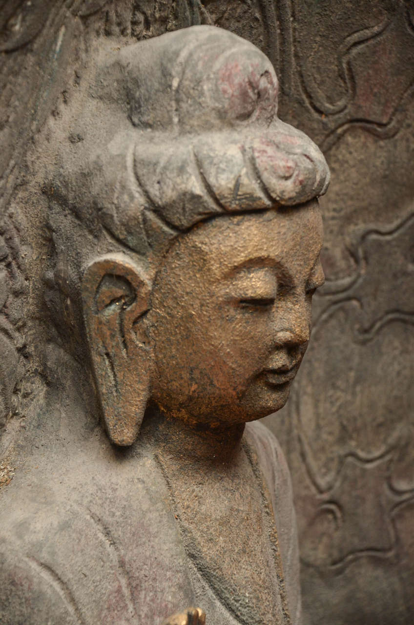 Mid-Century Chinese Carved Limestone Garden Buddha 