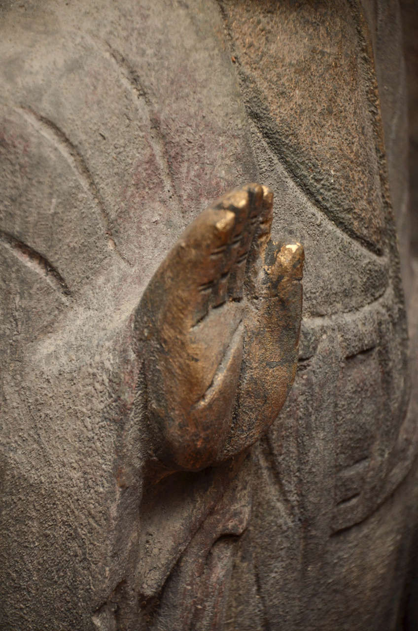 Mid-Century Chinese Carved Limestone Garden Buddha 