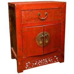 Late 19th Century Qing Dynasty Shanghai Red Lacquered Bedside Chest