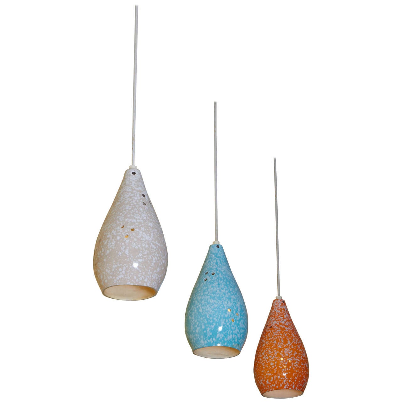 Set of Three Colorful Glazed Ceramic Pendant Lights For Sale