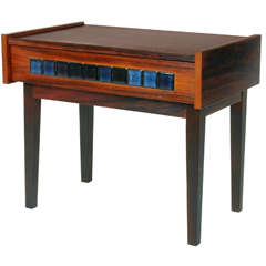 Small Mid-Century Scandinavian Side Table with Tile Drawer, Denmark, 1960s 5
