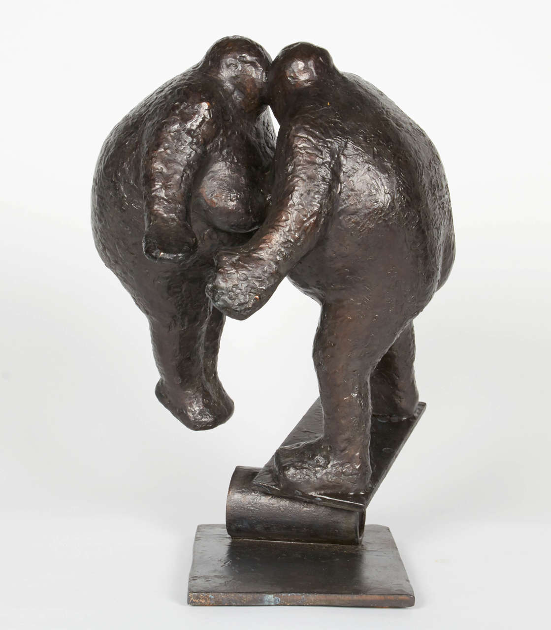 Seemingly comical and humorous, the works of Keld Moseholm (b. 1936) are steeped with a satirical comment on human conditions, especially the struggles. In this romantic and yet melancholic work, the kissing couple is standing on a wobbly balance
