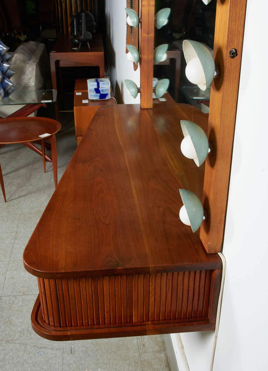 Custom Vanity with Perforated Metal Light Shades, Richard M. Wakamoto, 1957 For Sale at 1stdibs