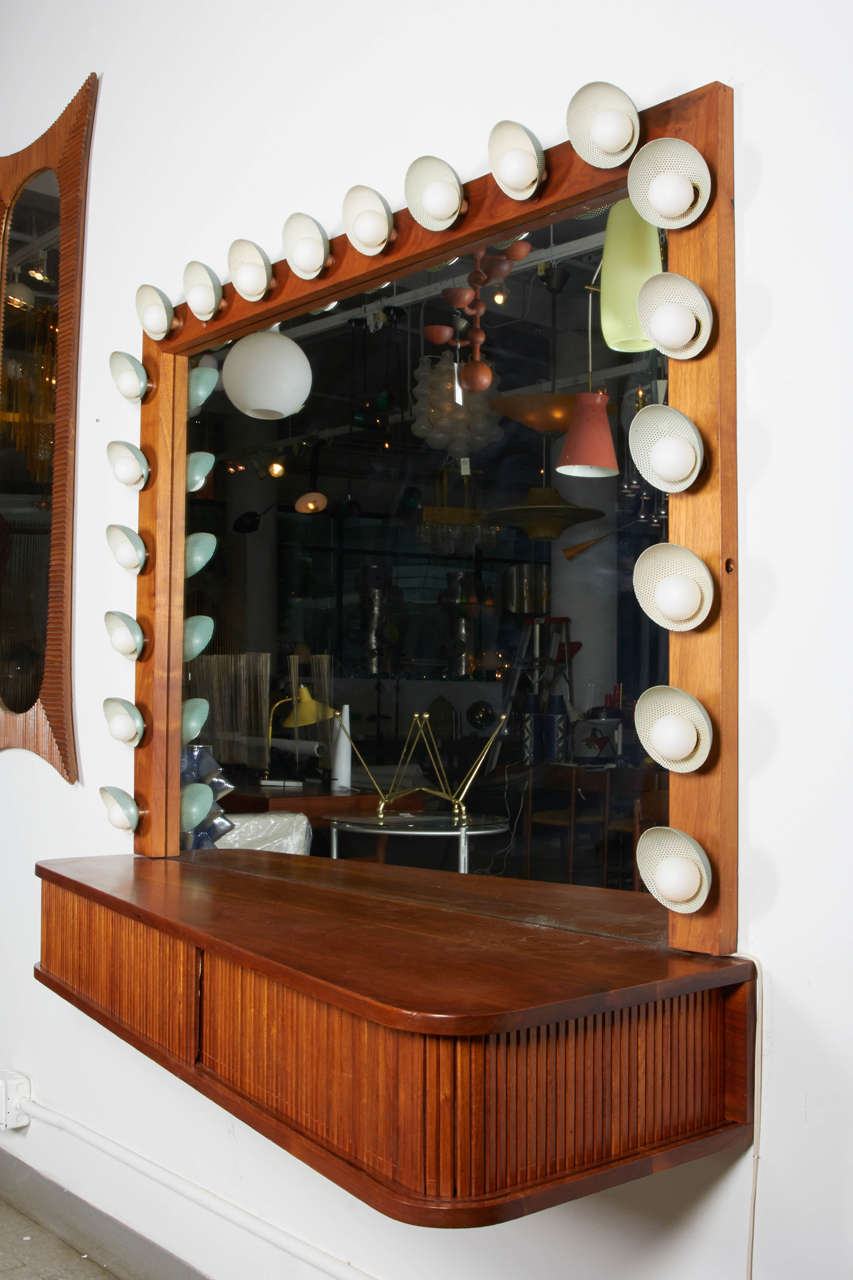 Custom Vanity with Perforated Metal Light Shades, Richard M. Wakamoto, 1957 For Sale at 1stdibs