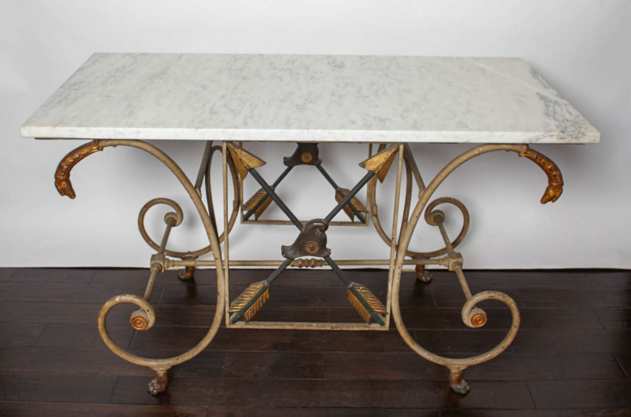 Painted 19th Century French Iron and Marble Baker's Table