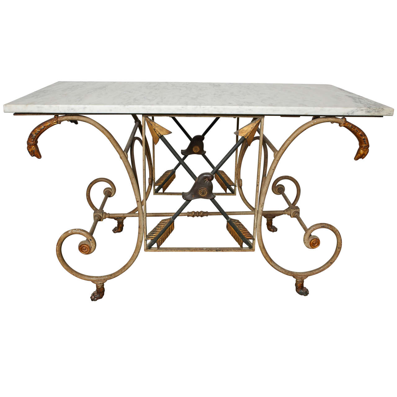 19th Century French Iron and Marble Baker's Table