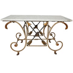 19th Century French Iron and Marble Baker's Table