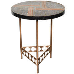 Mid-Century French Iron, Stone and Terracotta Table