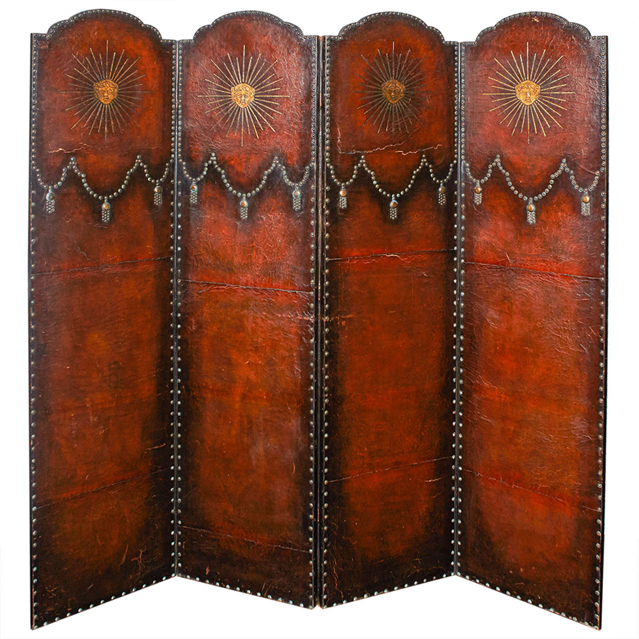 19th Century European Brown Leather Screen