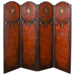 19th Century European Brown Leather Screen