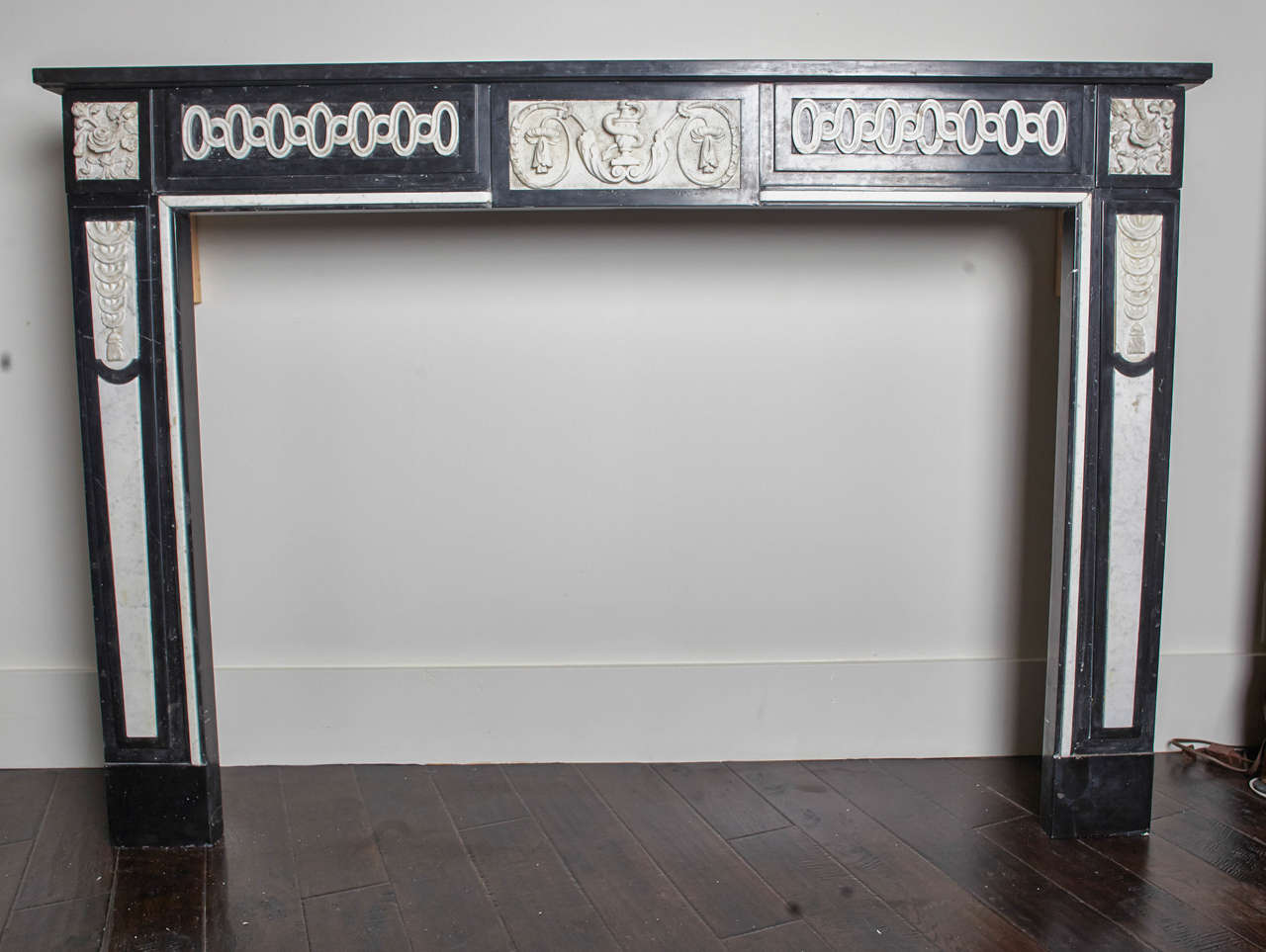 French Classical Style Black and White Marble Mantel 1