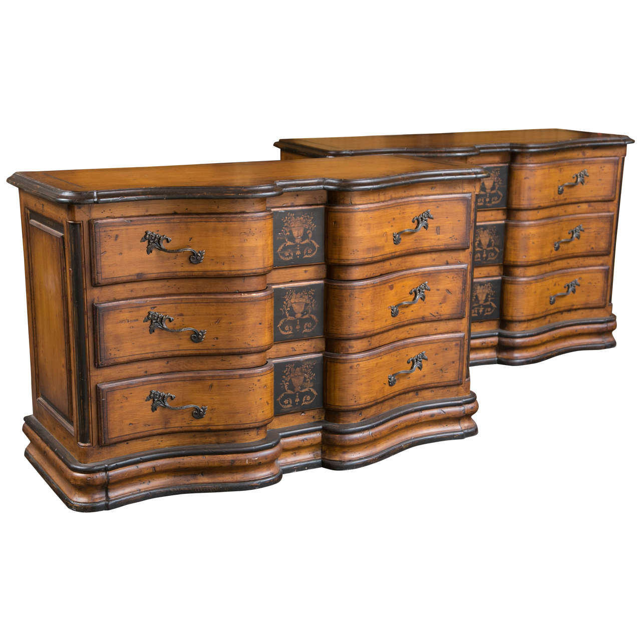 Pair of Italian Baroque Style Serpentine Front Commodes