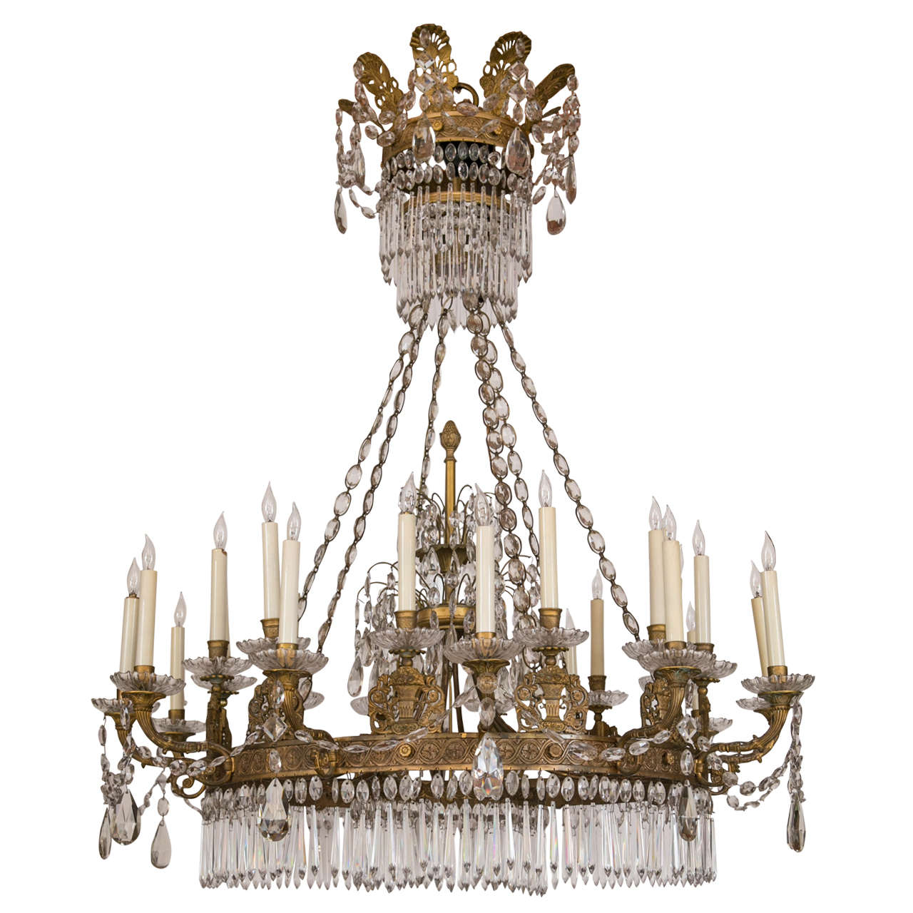  Russian Empire Doré Bronze and Crystal Twenty-Four-Light Chandelier For Sale