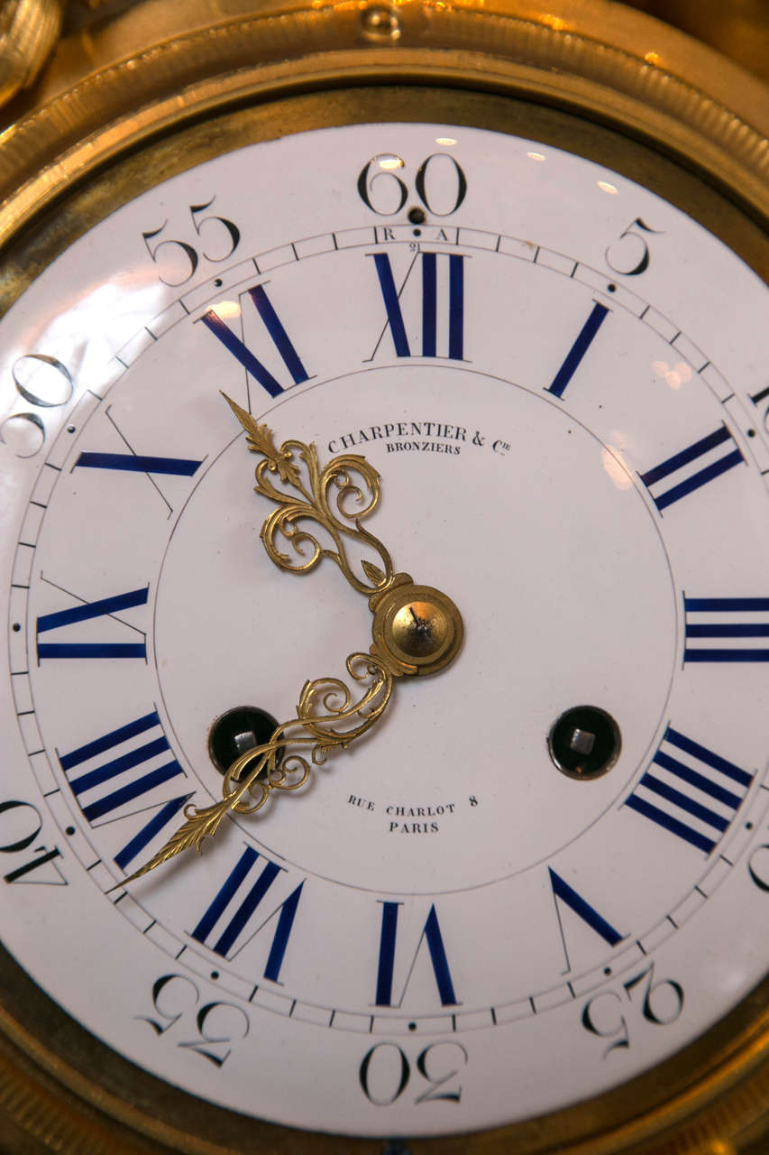 French  Doré Bronze Three-Piece Clock Set with Cherubs by Charpentier & Cie For Sale