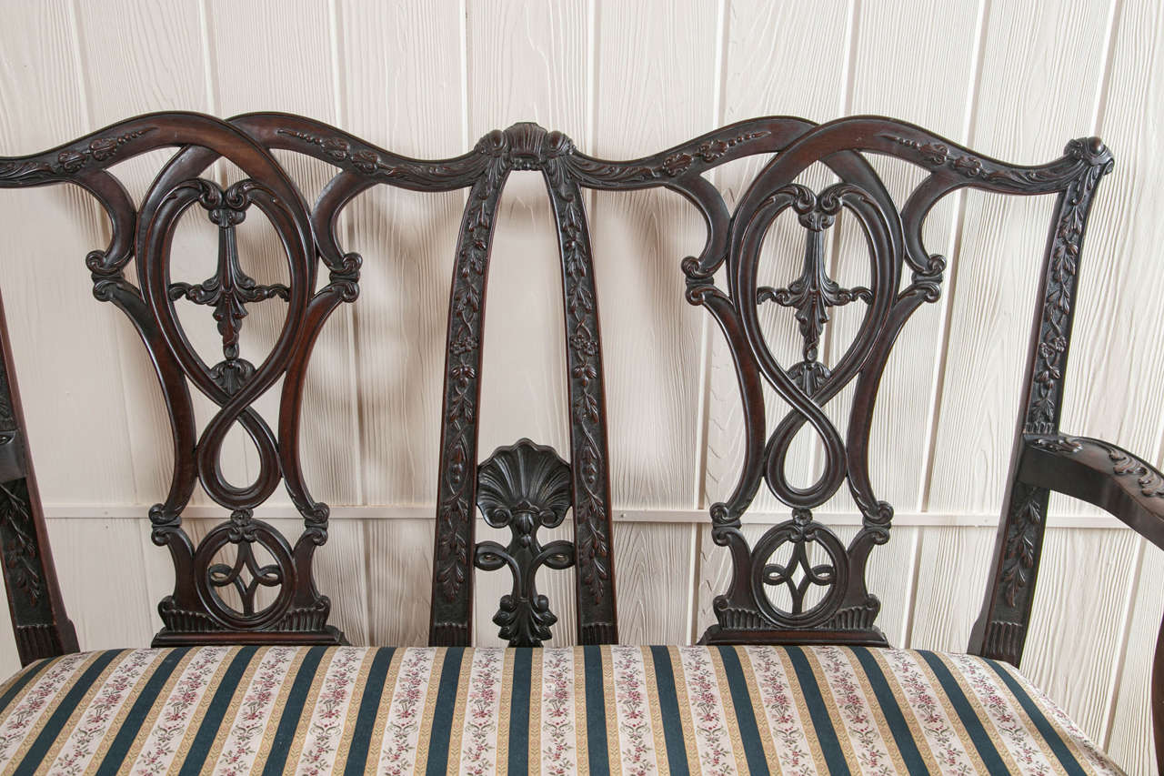 19th Cent.Chippendale Style Carved Mahogany Settee 3