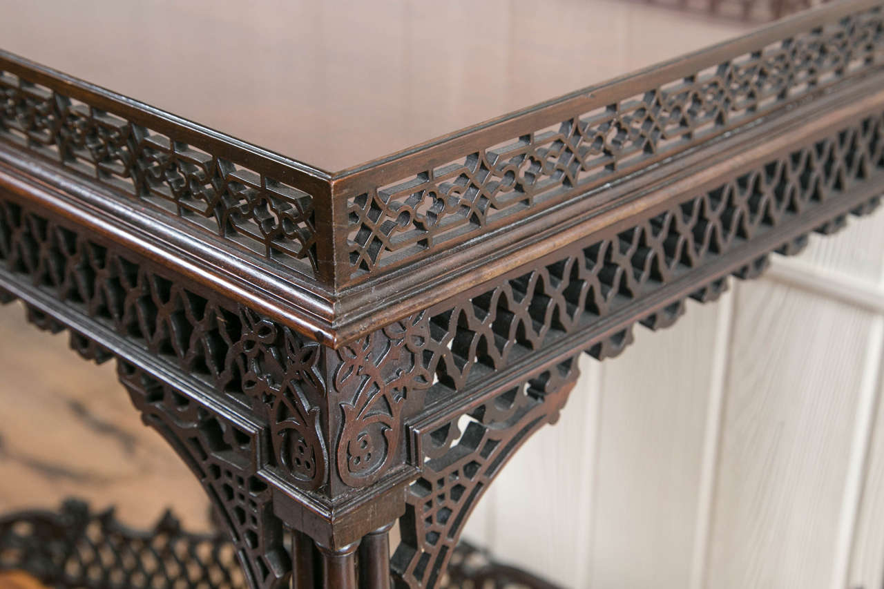 Carved Fine 19th Century Chippendale Style Pierced Mahogany Silver Table