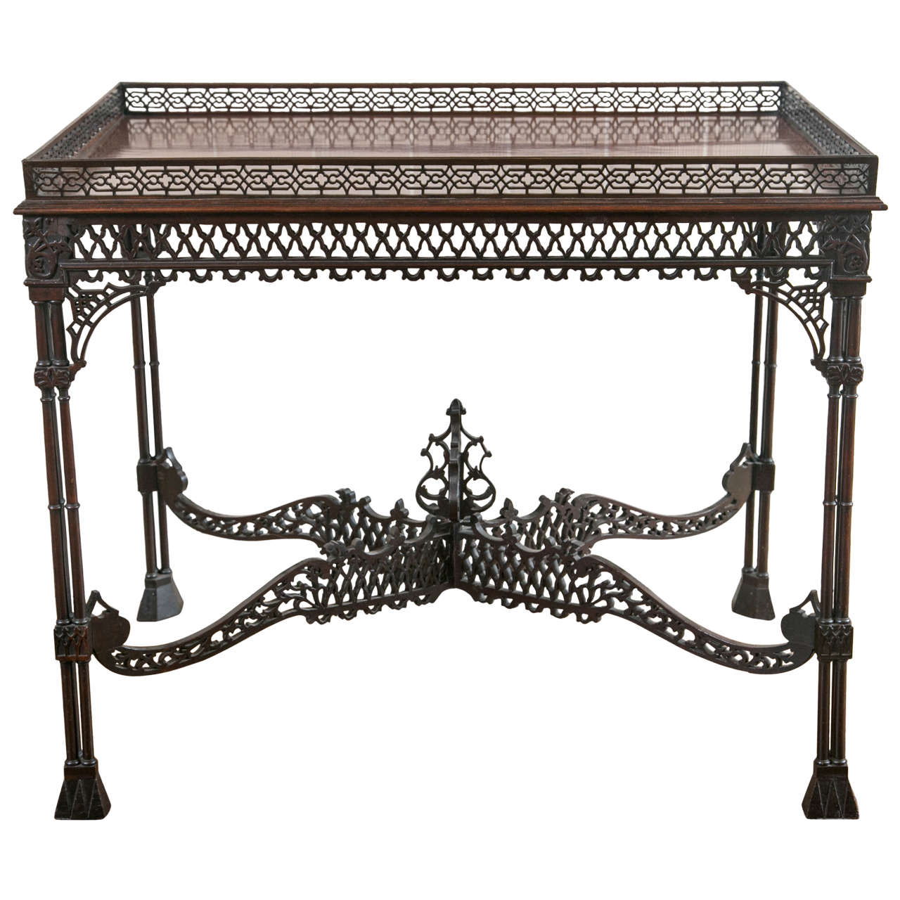 Fine 19th Century Chippendale Style Pierced Mahogany Silver Table