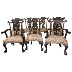 Antique Set of Ten Exceptional 19th Cent.Chippendale Style Carved Mahogany Dining Chair