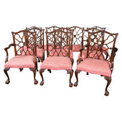 Set of Ten Chippendale Style Carved Mahogany Wheel Back Dining Chairs