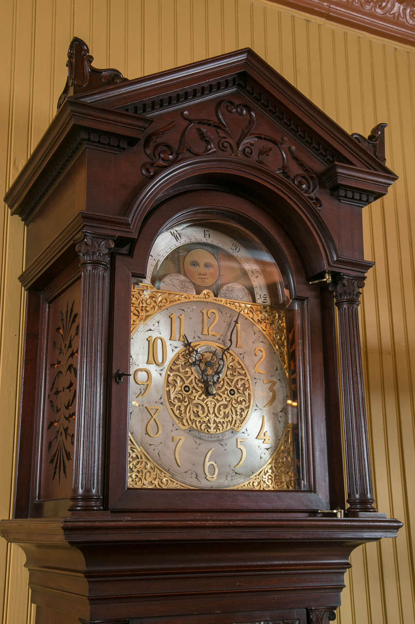 Carved Mahogany Grandfather Clock Tiffany & Co. 1