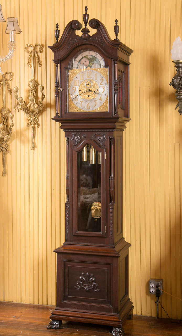 Carved Mahogany Westminster Chime Grandfather Clock J.E. Caldwell at