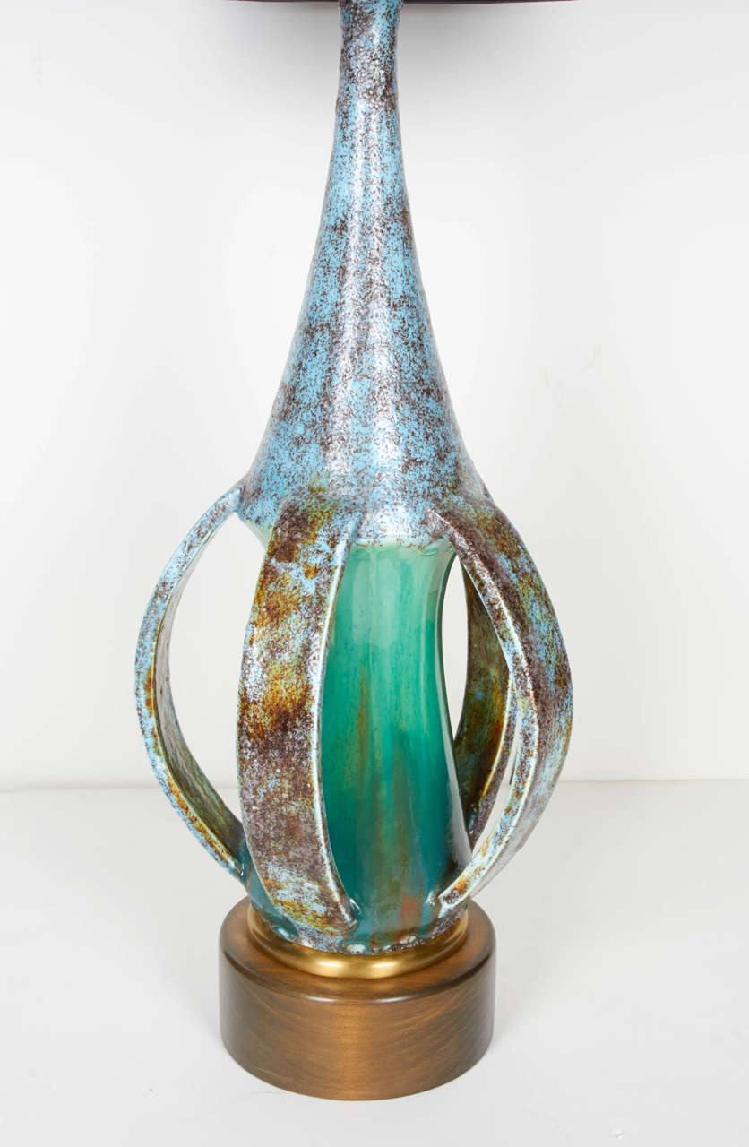Glazed Danish Mid-Century Modern Pottery Lamp with Sculptural Form