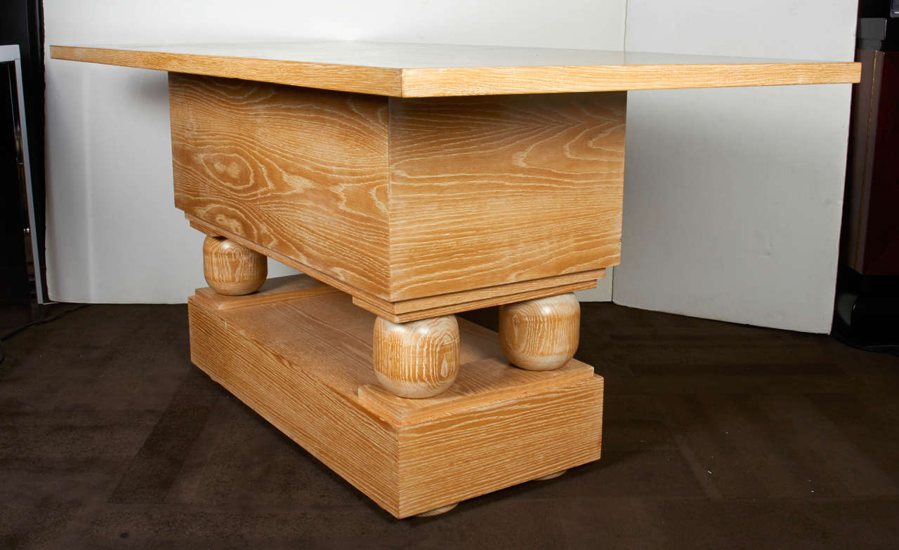 Mid-Century Modern Limed Oak Console Table in the Style of Paul Dupré-Lafon In Excellent Condition In Fort Lauderdale, FL