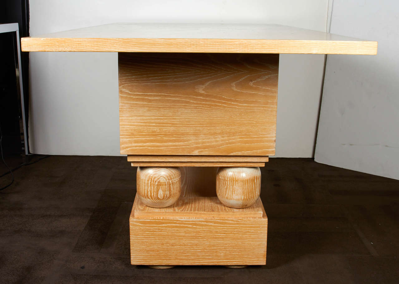 Mid-Century Modern Limed Oak Console Table in the Style of Paul Dupré-Lafon 1