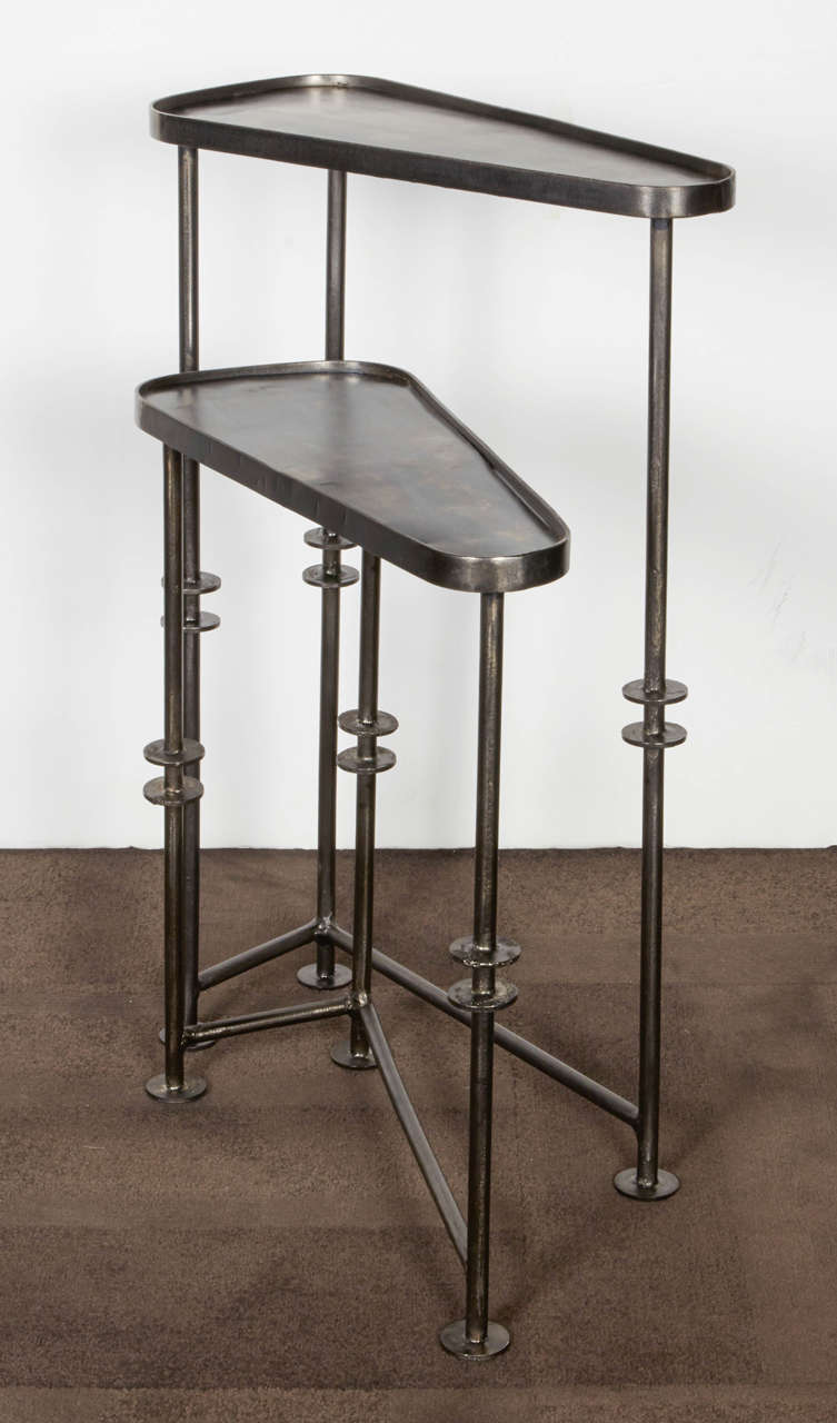 American Industrial Nesting Tables and Side Tables in Burnished Metal