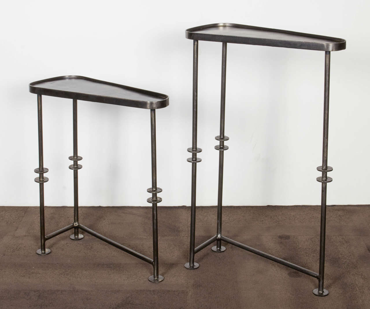 Industrial Nesting Tables and Side Tables in Burnished Metal In Excellent Condition In Fort Lauderdale, FL
