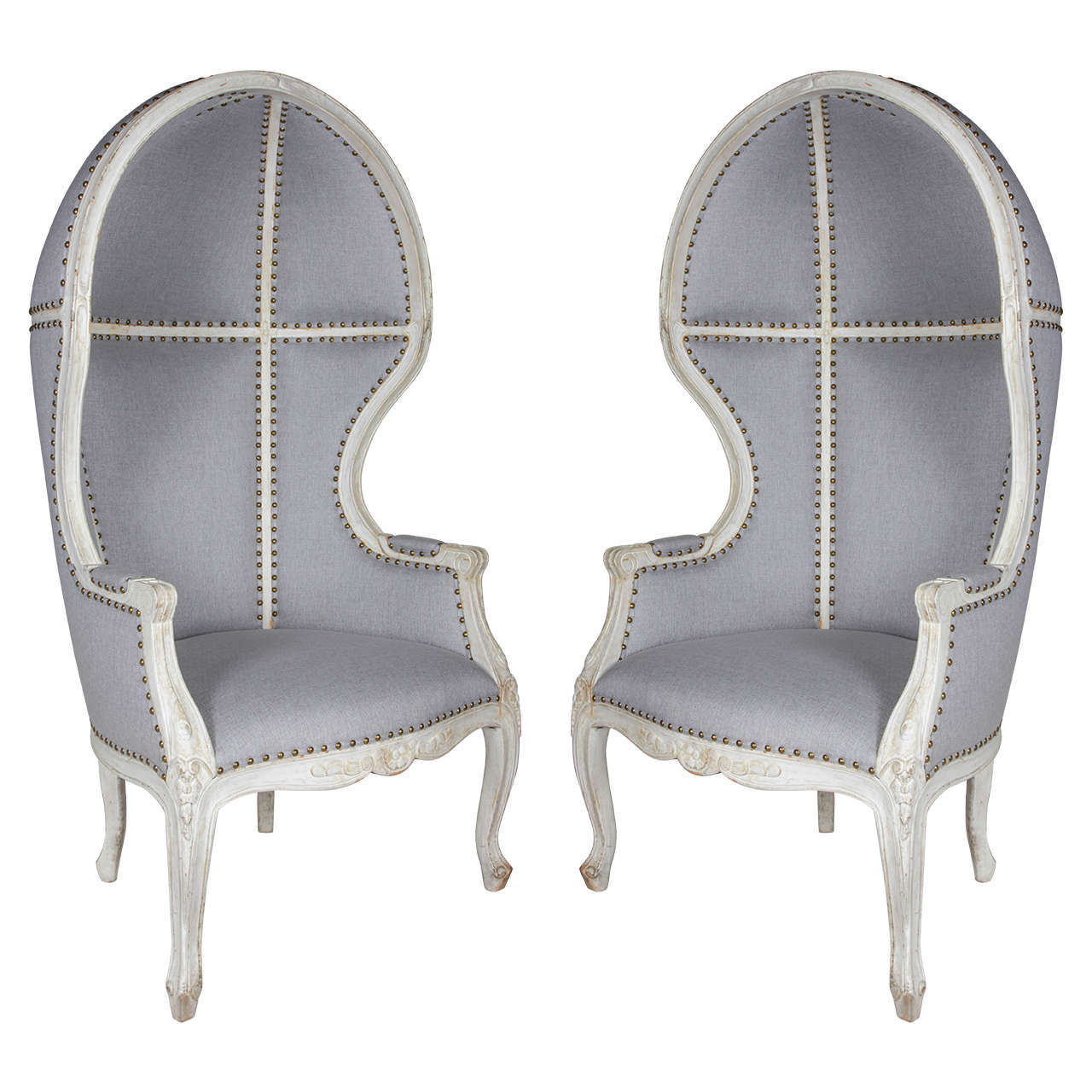 Pair of Gustavian Style Canopy Chairs with Elegant Hooded Design