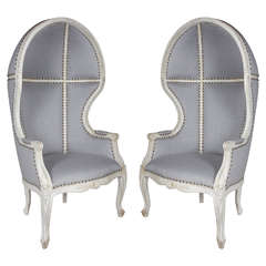 Vintage Pair of Gustavian Style Canopy Chairs with Elegant Hooded Design