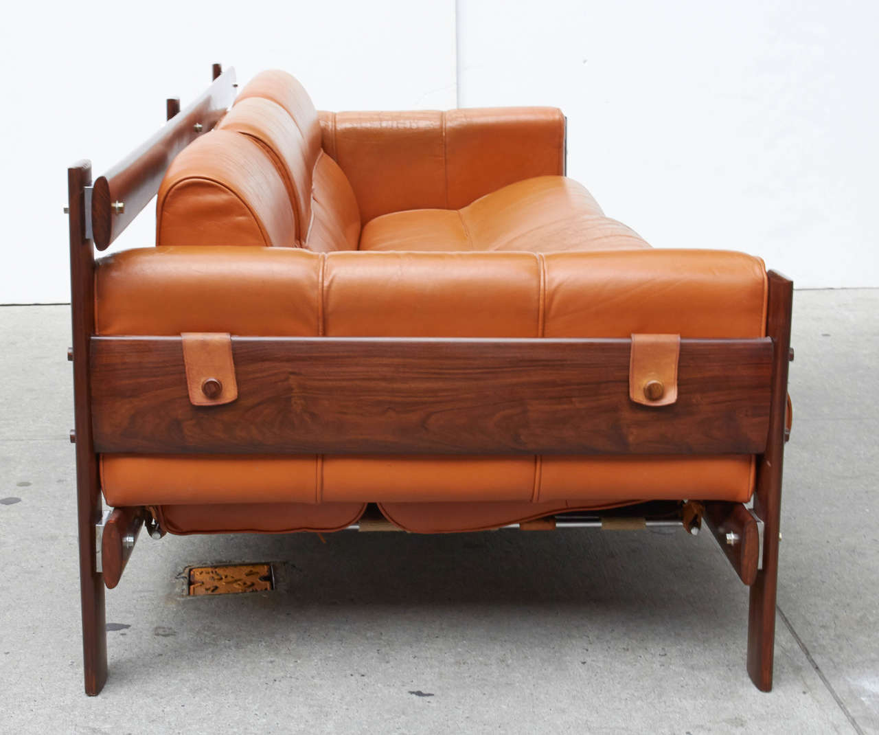 Mid-Century Modern Mid-Century Sofa in Cognac Leather and Rosewood Designed by Percival Lafer