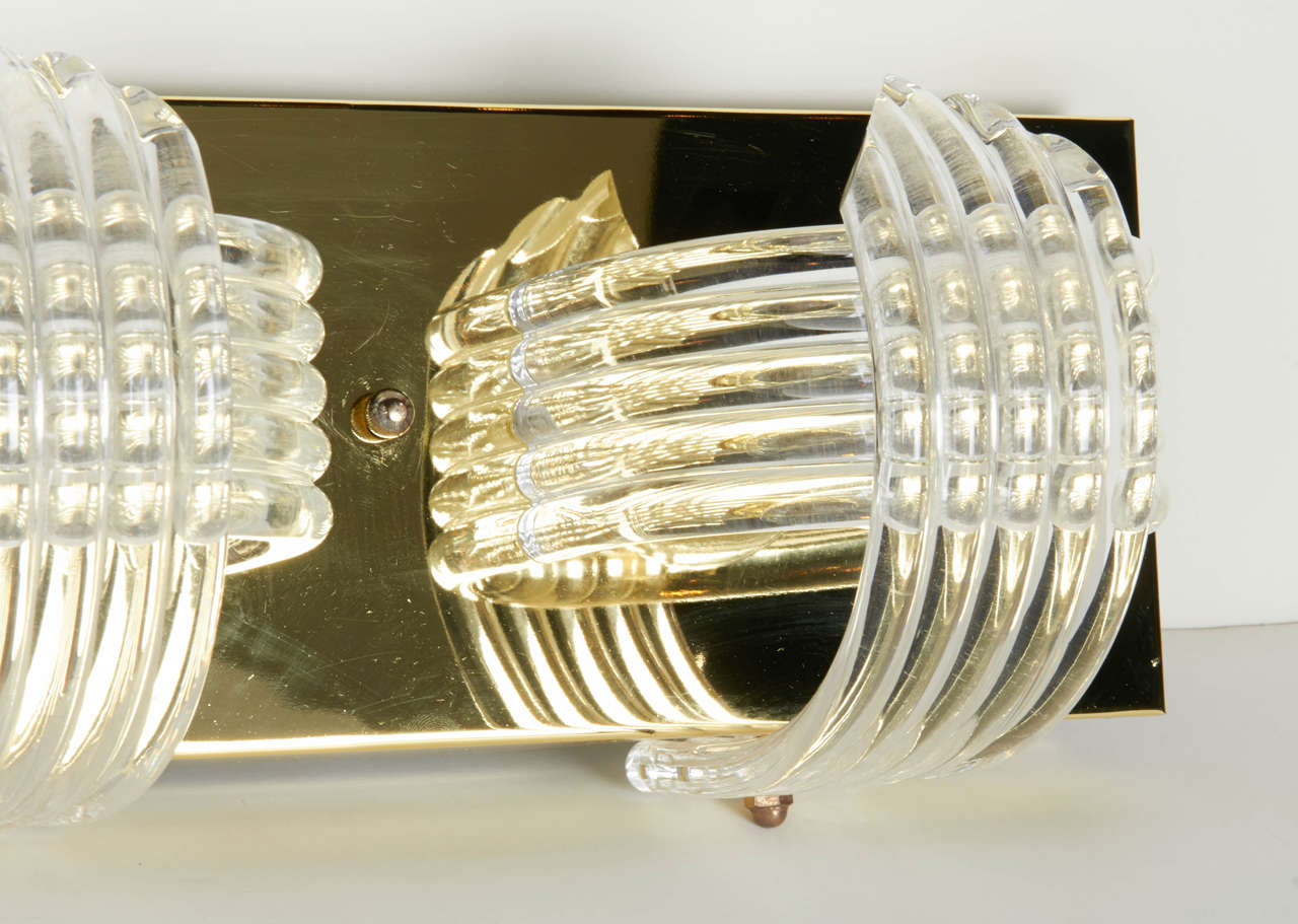 Vintage Brass Vanity Light and Wall Sconce with Sculpted Lucite Details