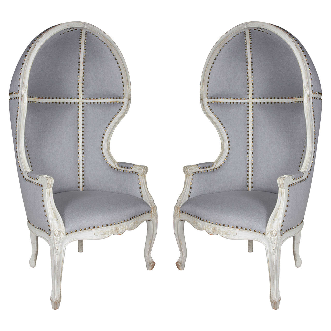 Pair of Gustavian Style Canopy Chairs with Elegant Hooded Design at