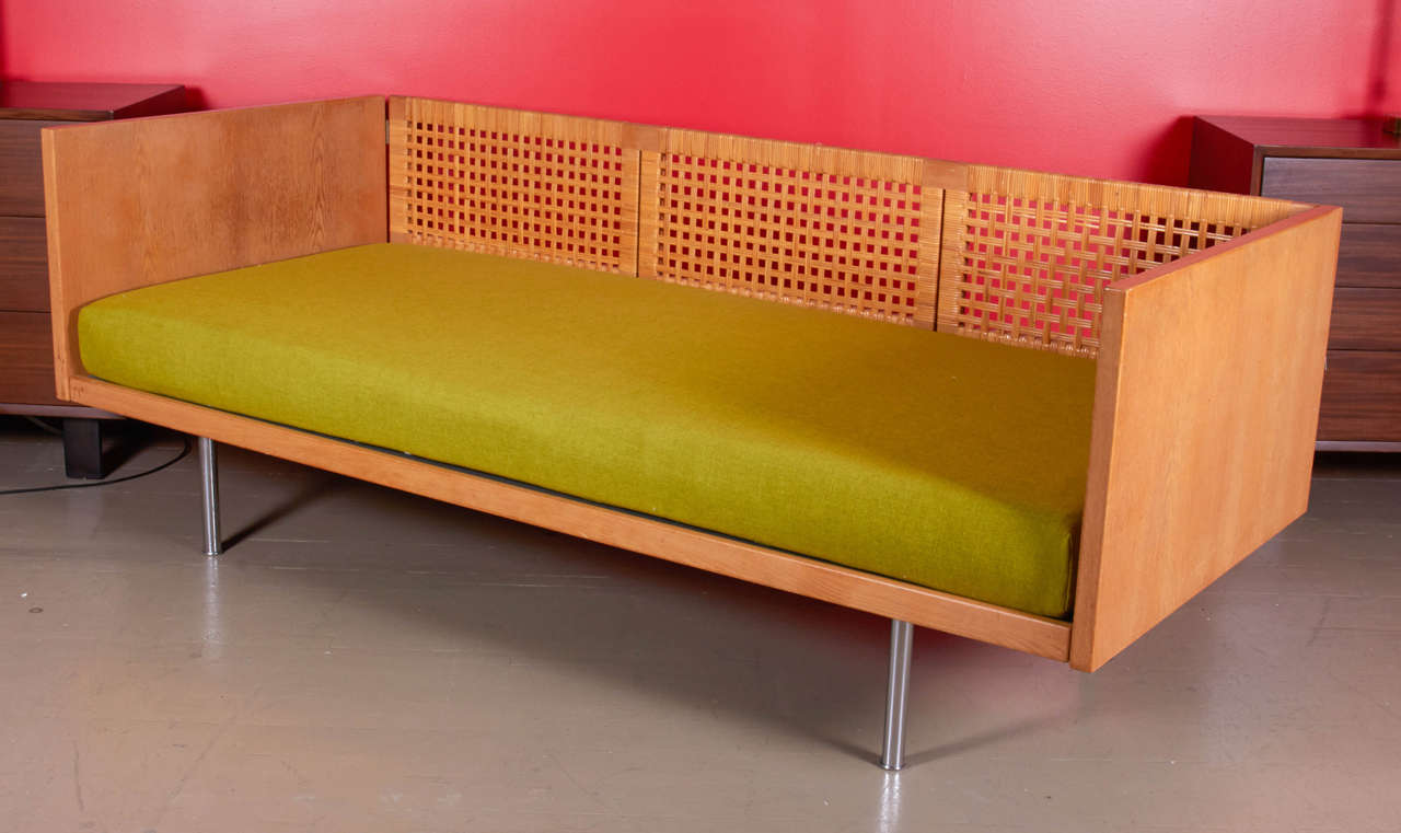 Hans Wegner Daybed with Oak Frame, Caned Back and Tubular Chrome Legs