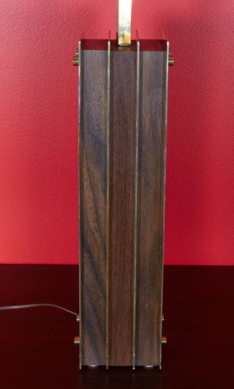 Walnut Laurel I Beam Table Lamps with Wood and Brass, 1950s For Sale