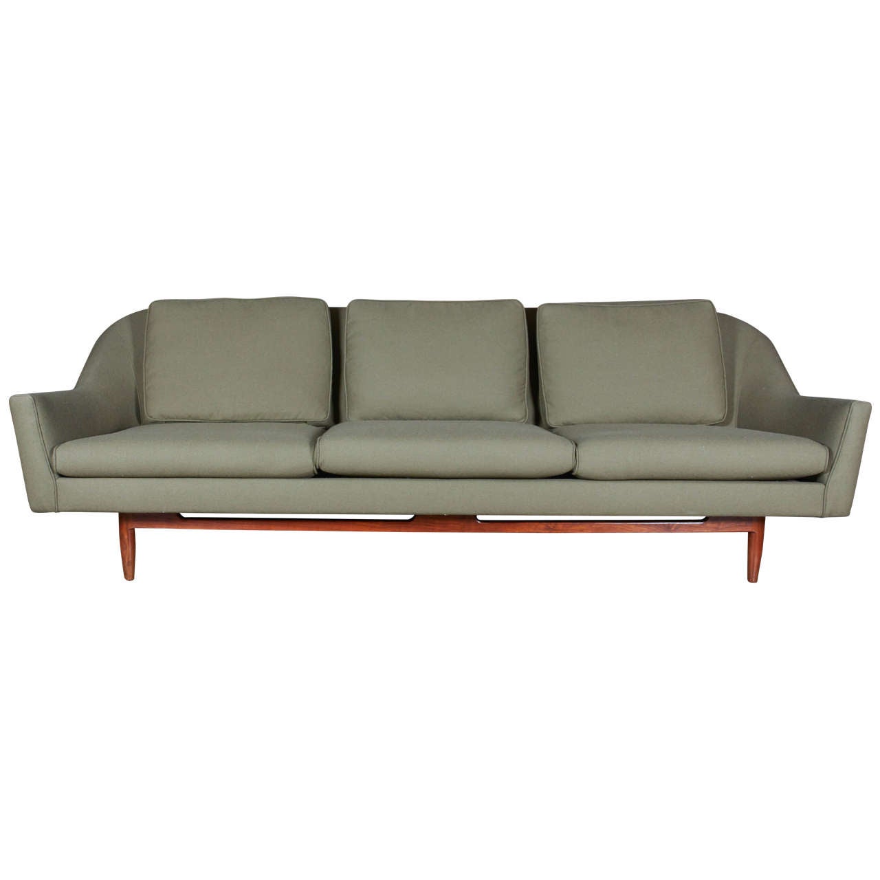 Jens Risom Three-Seat Sofa with Curved Shape on Solid Walnut Frame