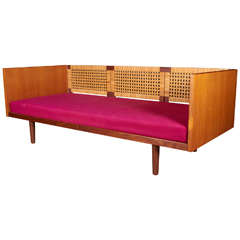 Hans Wegner Daybed, Teak and Cane with Original Red Spring Cushion