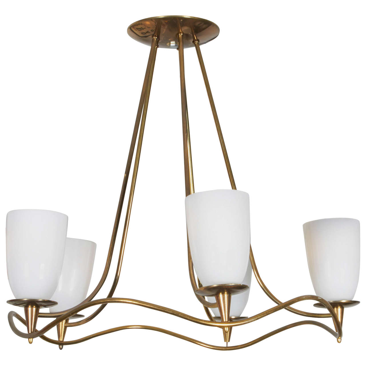 Lightolier Brass and Glass Chandelier For Sale