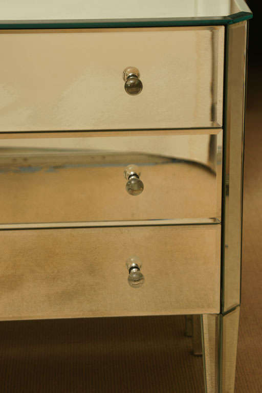 Italian Pair of Venetian 3-Drawer Mirrored Commodes