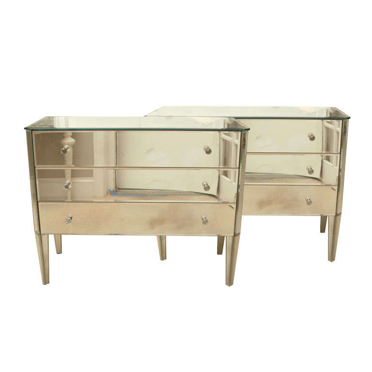 Pair of Venetian 3-Drawer Mirrored Commodes