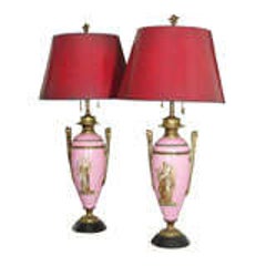 Pair of Hand Painted Lavender Porcelain Lamps 7